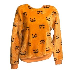 Wound Up Orange Fleece with Black Pumpkin Design